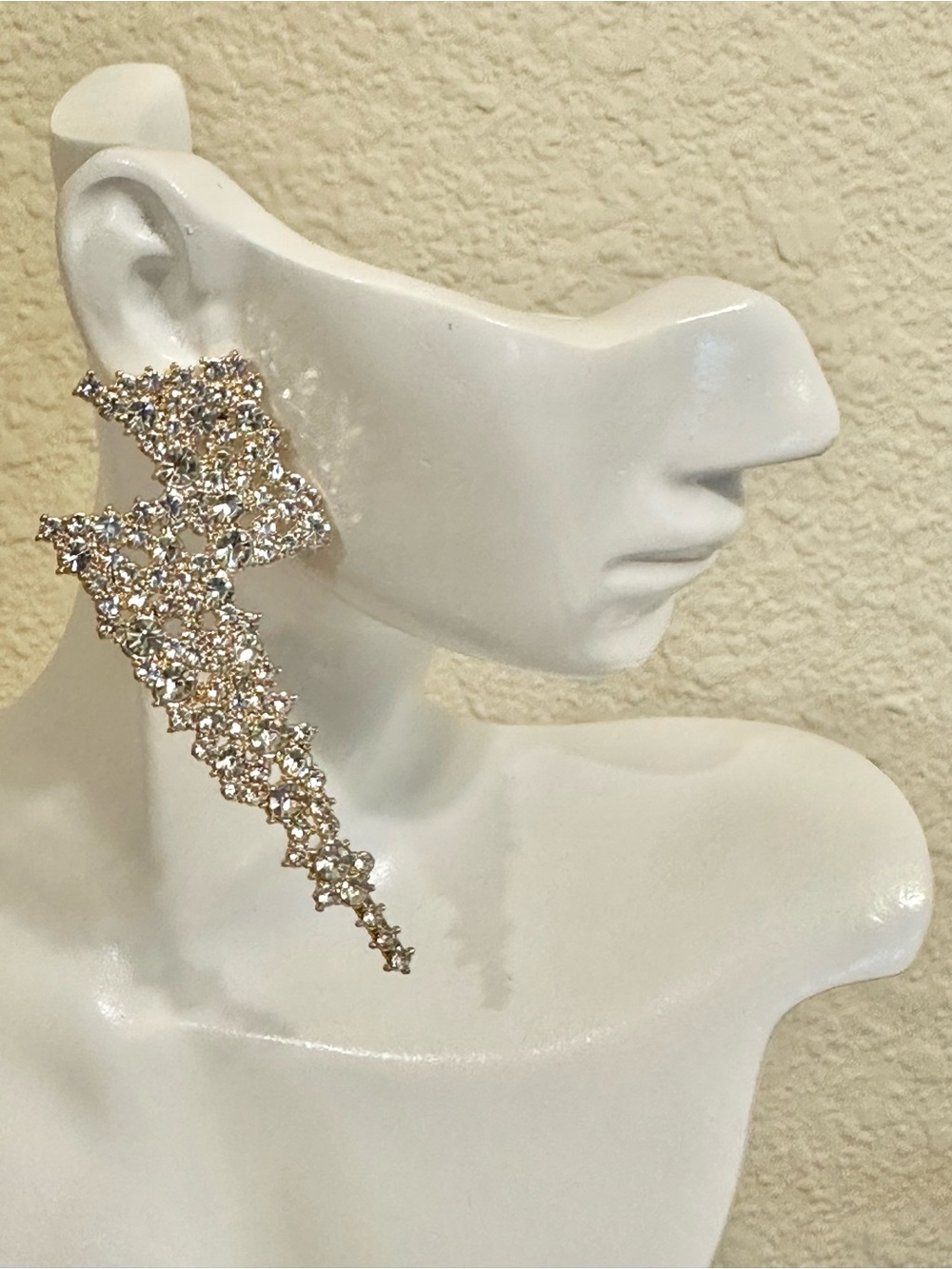 Lightening Bolt Statement Crystal Drop Earrings - Gold Tone